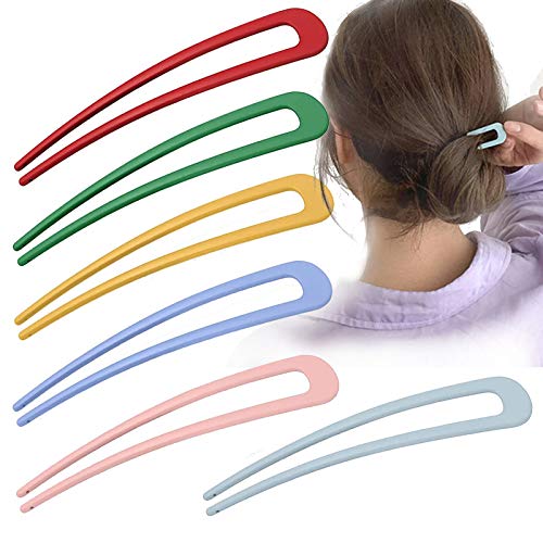 French U-shaped Hair Pins Hair Fork Sticks Metal Chignon Pin for Women Girls Hairstyles, 6 Colors