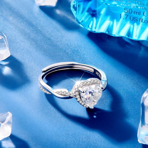 Moissanite Wedding Rings for Women 925 Sterling Silver Rings with White Gold Plated Eternity Stackable Lab Created Moissanite Engagement Rings Heart Ring2