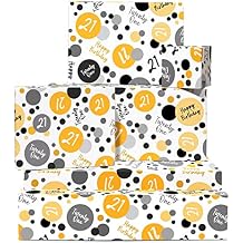 CENTRAL 23 Happy Birthday Wrapping Paper - 6 Sheets of Gift Wrap - 21st Wrapping Paper for Women and Men - Dots - Fun Gifts for Friends - Age 21 - with Stickers