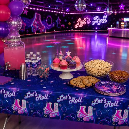 Image of Blue Orchards Roller Skating Table Covers (Pack of 3) - 54 inchx108 inch XL - Roller Skater Birthday Decorations, Roller Skate Party, Tablecloth, Skate Table Covers, Roller Skating Theme
