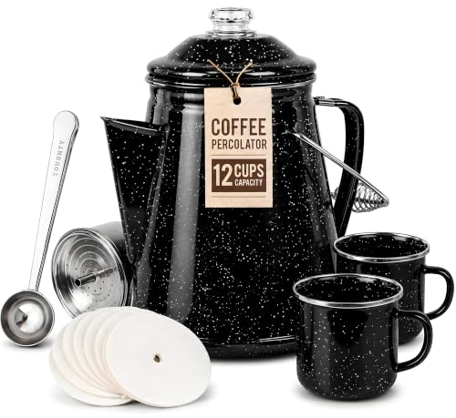 Image of Toughty 12 Cup Enamel Coffee Percolator, Camping Stovetop Coffee Pot, Black
