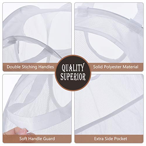 House Again [Reinforced] Strong Mesh Pop-Up Laundry Hamper, Quality Collapsible Laundry Basket With Durable Handles Solid Bottom High Carbon Steel Frame, Easy To Open And Fold Flat For Storage(White) #TOP2