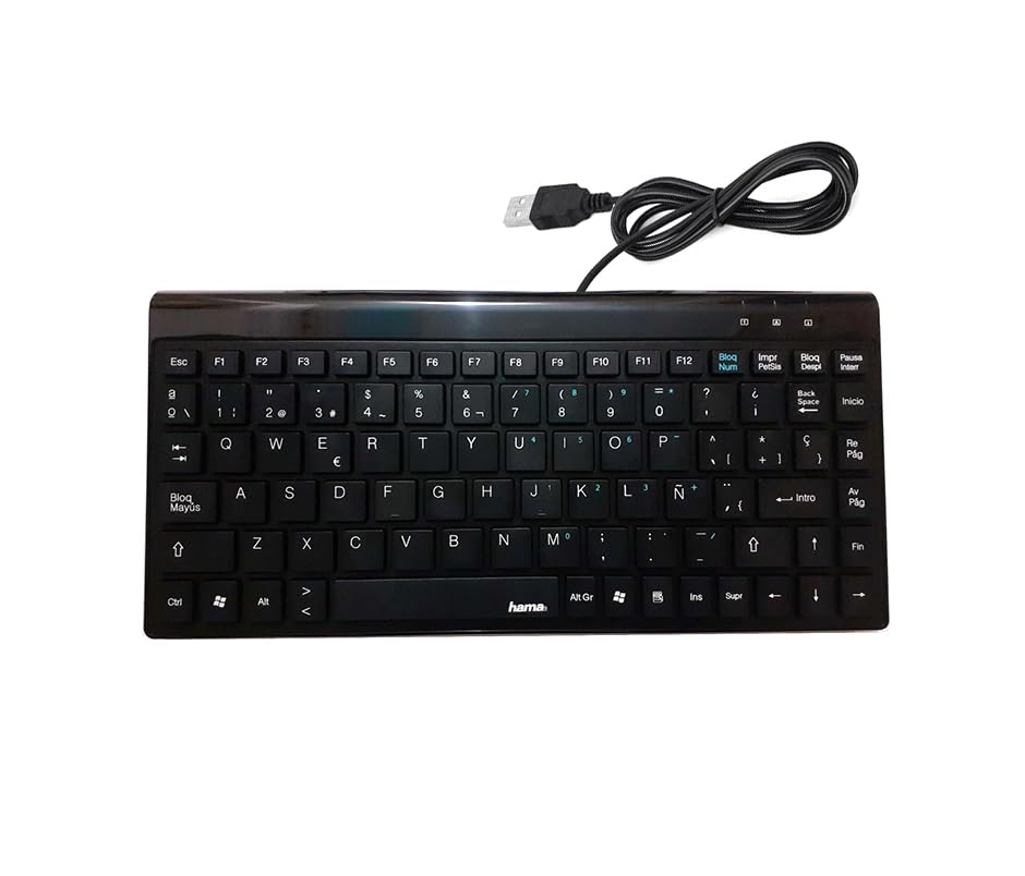 DOKI Hama Teclado Mini con Cable Ajuste de inclinación, Enchufe USB Tipo A, 88 Teclas, Teclas Planas, Teclado Español,Color Negro