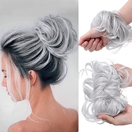 Voarge Hair Scrunchies & Buns, Silver-Grey Hair Pieces, Messy Donuts & Ponytails, Girls Extensions - 60B - Image 2