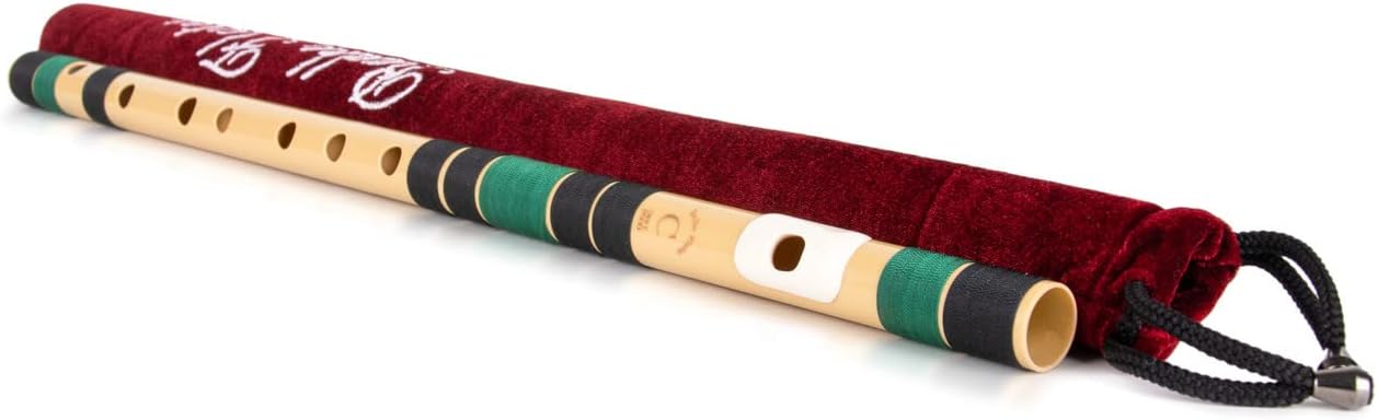 Radhe Flutes | C Natural Right Handed Middle Bansuri | Black & Dark Green | Tuned With Tanpura A=440Hz | PVC Flute + Velvet Cover + Hindi & English Flute Lessons
