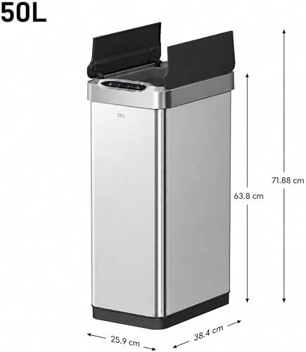 EKO Phantom-T 50 Liter / 13.2 Gallon Vertical Motion Sensor Trash Can, Brushed Stainless Steel Finish - 3