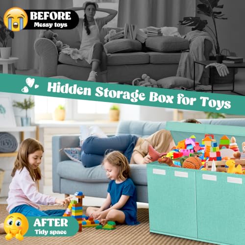 Image of Extra Large Toy Box with Lids, Collapsible Storage Bin, 38 inchx16 inchx14 inch, Green