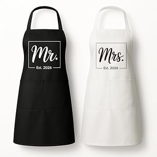 Mr Mrs Est 2026 Aprons for Couples Gifts,Funny Kitchen Gifts for Couples,Wedding, Engagement gifts for Couples, Christmas Gifts for Couple, Husband, Wife, Boyfriend, Girlfriend, Him Her-12