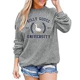 Pairxily Funny Goose Graphic Sweatshirt for Women Cute Printed Crewneck Sweater Pullover with Sayings Long Sleeve T Shirts(Light Gray,3XL)