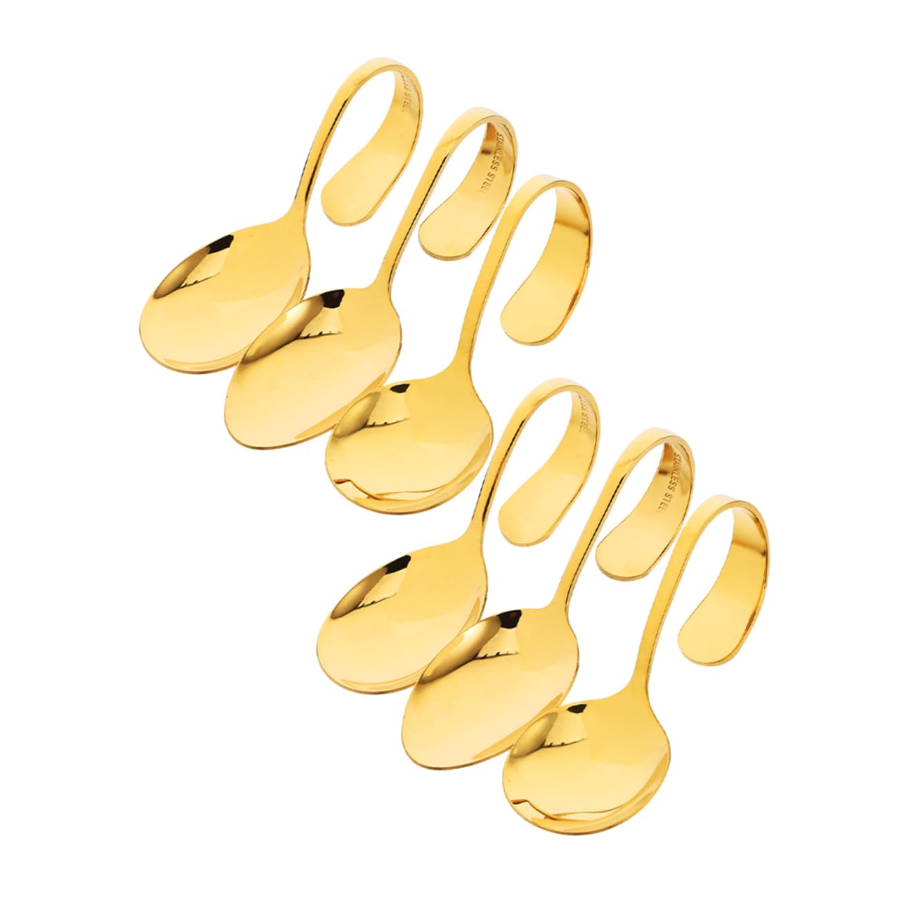 Luxshiny 6pcs Stainless Steel Curved Handle Spoon Innovative Appetizer and Salad Serving Utensils for Seafood Sushi and More Creative Design for Home and Restaurant Use