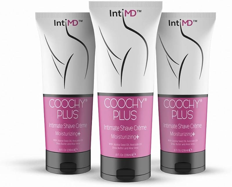 Creme de barbear Coochy Plus IntiMD com óleos de jojoba e abacate, aloe vera, manteiga de karité e raiz de maca