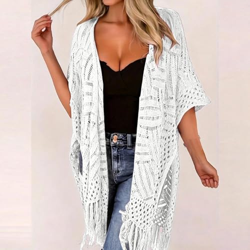 Cárdigan de punto para mujer de manga corta estilo kimono largo 3