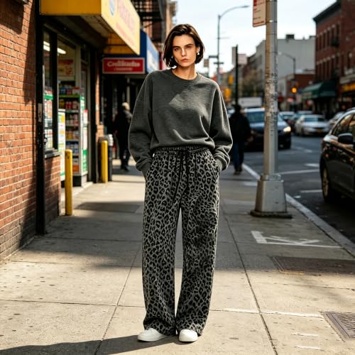 Womens Wide Leg Pants Leopard Drawstring Casual High Waisted Flowy Pants - image 2