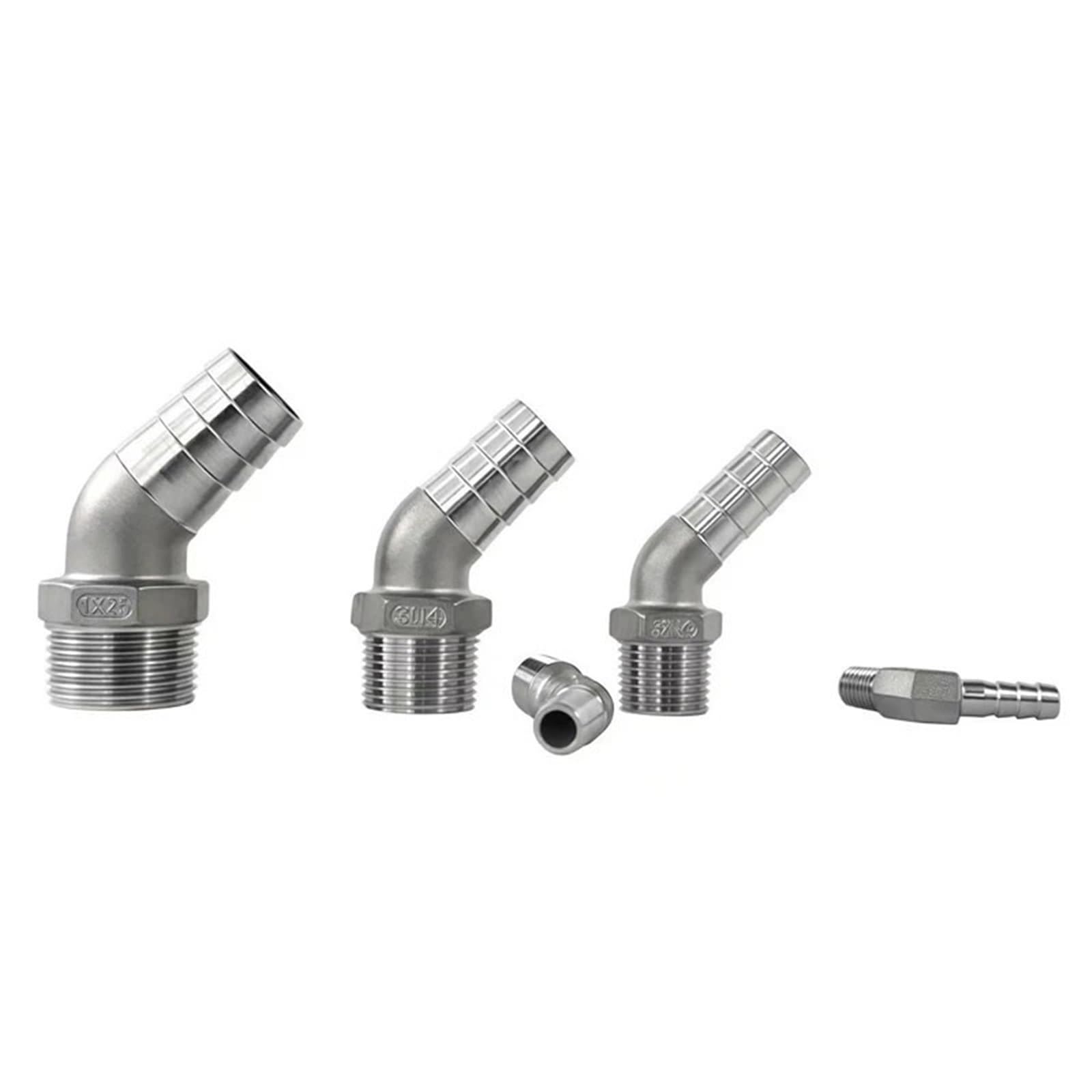 5 uds 1/8 "1/4" 3/8 "1" - 1-1/2 "BSPT macho 6 8 10 12 15 20-40mm espiga for manguera conector acodado de 45 grados accesorio de tubería de acero inoxidable 304(1l2 To 12mm)