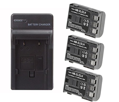 Replacement Battery (3-Pack) & Charger Set for Canon E160814 Camera - Replacement Canon NB-2LH Battery & Charger Kit