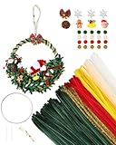 Pfeifenputzer Basteln, Pfeifenreiniger Satz packung für selbstgemachte 20cm Weihnachtskränze, Chenille-Bastelset zum Kränzen mit Weihnachts accessoires, manuelle Dekoration für Tür, Wand, Fenster