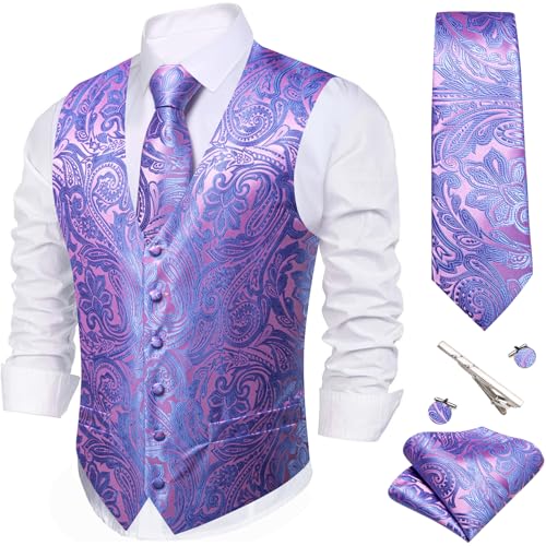 Image of Barry.Wang Men's Suit Vest Formal /Leisure Paisley Jacquard Silk Tie Pocket Square Waistcoat Set Wedding 5PCS