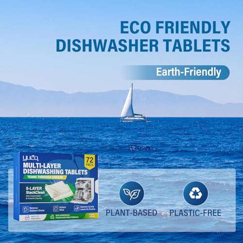 Image of YUCO Dishwasher Sheet, Enzyme Powered 72 Loads, Phosphate-Free Dishwasher Detergent Sheets, Multi-Layer Cleaning Sheet, Fast Dissolving Grease Removal, Fresh Lemon Scent, Safe for All Dishwashers