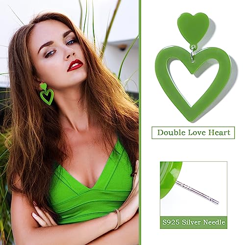 Image of 2 PCS Heart Earrings for Concert 80S Heart Drop Earrings for Halloween, Valentine's Day, 2 Pairs, Acrylic, No Gemstone