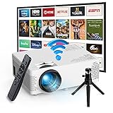 Proyector WiFi,Mini Proyector Portátil en Casa con Bluetooth,Soporte 1080P,5000 Lúmenes,Pantalla Grande,Altavoces Duales,50000 Horas Vida,Compatible con TV Stick,HDMI,Android,iOS,win10,DVD,AV