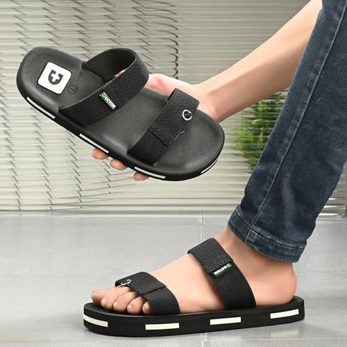 Image of DOCTOR HEALTH SUPER SOFT Men's Double Strap Casual Slides | Lightweight Cushioned EVA Slippers | Anti-Slip Comfortable Open Toe Sandals for Indoor Outdoor Everyday Wear