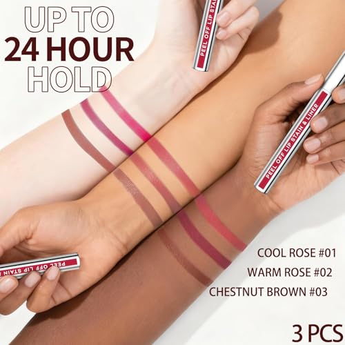 Image of 3Pcs Lip Stain Peel Off Set, Peel Off lip Liner Stain Long Lasting Waterproof, Matte Lip Tattoo Tint Transfer Proof, Highly Pigmented Color Lip Makeup(#01+02+03)