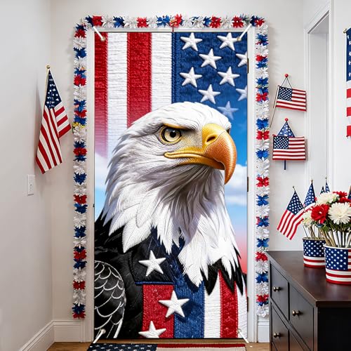 Image of BissYard Patriotic Eagle Door Cover 71 x 35 Inches American Flag Bald Eagle Door Banner USA Independence Front Door Decoration Indoor Outdoor Porch Veterans Memorial Decor