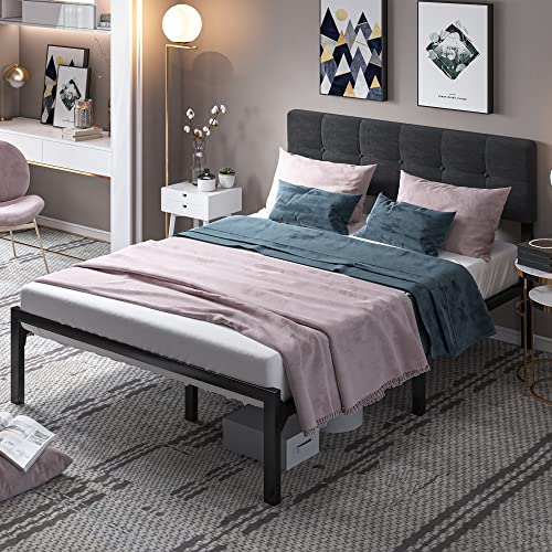 YITAHOME Estructura de Cama, Plataforma Cama con Cabecera Ajustable, Somier de Metal con láminas de Acero, Almacenamiento Debajo de la Cama para Dormitorio, Habitación de Invitados, 209 x 155cm