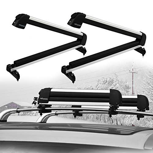 image for PEXMOR Car Ski Snowboard Roof Racks 2 PCS Universal Aluminum Ski Snowb