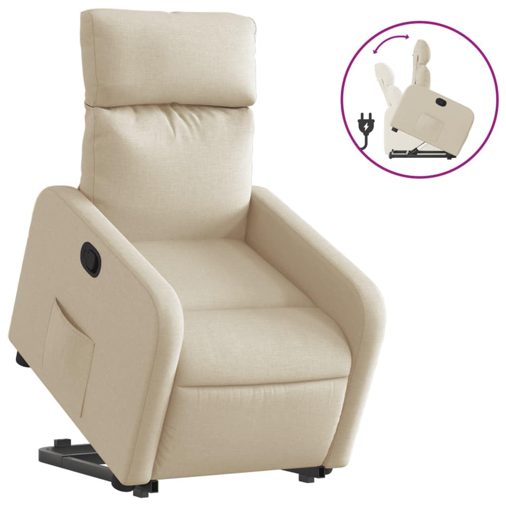Sillón elevador reclinable de tela color crema con motor eléctrico y reclinación manual, asiento acolchado y marco estable, función de elevación para personas mayores, máxima
