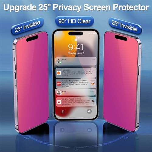 Image of 2 Pack Compatible with iPhone 15 Pro Max and Compatible with iPhone 15 Plus Privacy Screen Protector Gradient colorful 25 Degree Anti-Spy Tempered Glass Anti-Bluelight Bubble Free Full