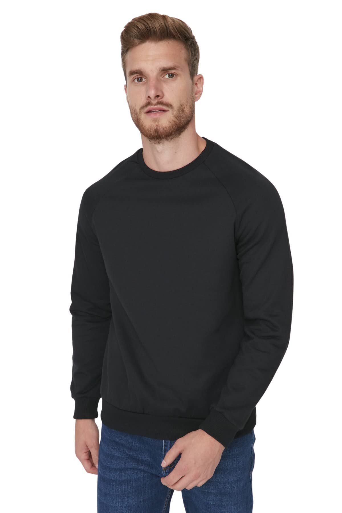 Trendyol Man Basic Regular fit Basic Crew neck Knitted Sweatshirt Schwarz