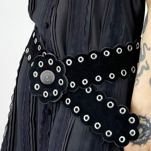 Luxurious Wide Waist Belt Decorative Featuring Eyelet Hole Detailing For Evening Parties And Weddings Wear Black Wavy Belt4