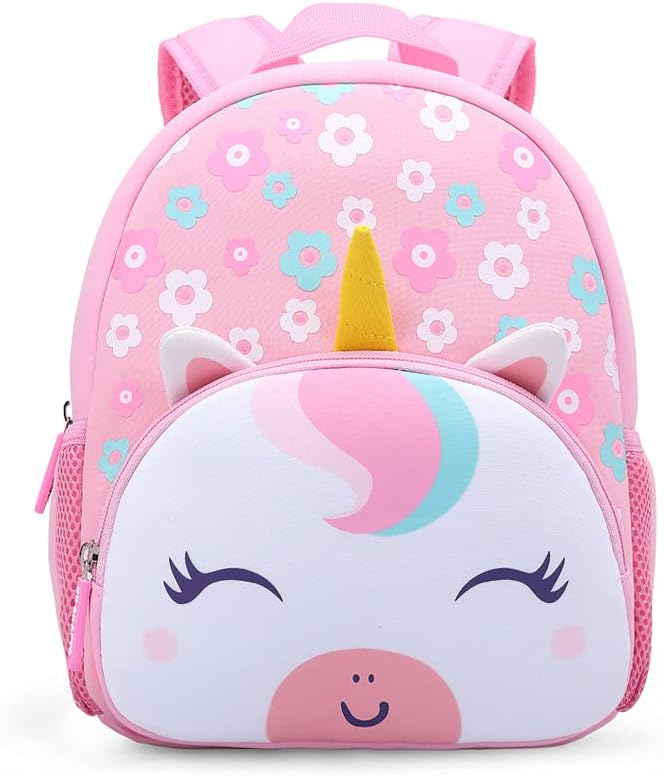 Preschool Backpack Toddler Neoprene Animal Schoolbag Lunch backpack for Kids Boys Girls(Floral Unicorn)