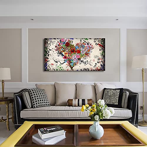 Sigutie Love Heart Wall Art Canvas Prints Colorful Flowers Painting Bedroom Wall Decor Abstract Floral Pictures For Living Room Bathroom Kitchen Office Home Decoration 20X40 Artwork Easy Hanging #TOP7
