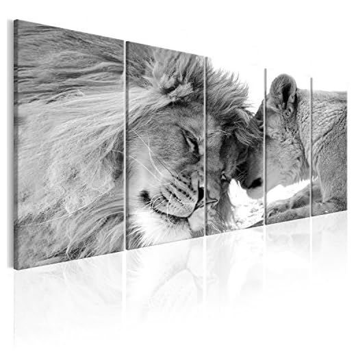 murando Cuadro en Lienzo León Impresión de 5 Piezas Material Tejido no Tejido Impresión Artística Imagen Gráfica Decoracion de Pared Naturaleza Animal Paisaje
