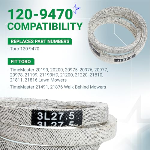Image of BlueStars 120-9470 Drive Belt for Toro TimeMaster | Aramid Cord | 27.5in