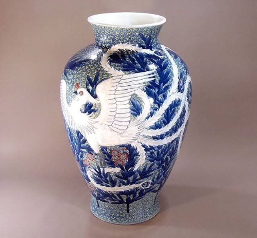 高級品有田焼伊万里焼特大花瓶壺手描き陽刻蘭