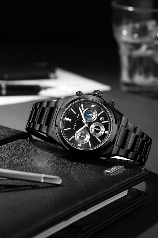 Image of Giordano Luxury Multifunction Quartz Watch for Men with Round Dial, Triple Sub-Dials, Moonphase Display, Date Window, Water Resistant and Stainless Steel Strap - GZ-50152