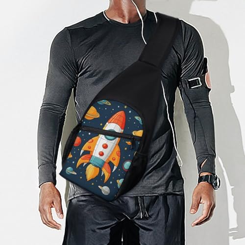Bolso tipo sling para mujer y hombre con diseño de nave espacial miniatura 7