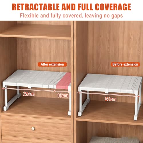 Jinfanshurich Verstellbares Schrankregal 22cm Hoch, Erweiterbare Einlegeböden & Teleskop Regaltrenner ohne Bohren, Innenregal für Kleiderschrank, Küche, Bad, platzsparende Aufbewahrung (27-38cm)