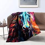 BBVNFLIR Manta de forro polar de franela, pintura psicodélica, caballo colorido, manta de felpa cálida y suave, para cama, sofá, regalo ligero y cálido. Tamaño: 180 x 200 cm