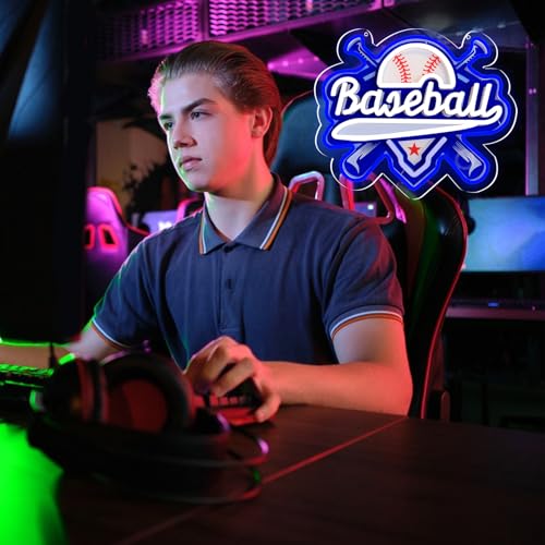 Image of Baseball Neon Signs Dimmable Baseball Neon Lights Wall Decor for Club Dormitory Bedroom Shop Home Birthday Party Gift Art for Kids Fans-14.65 x 12.2 IN-USB Powered-Acrylic