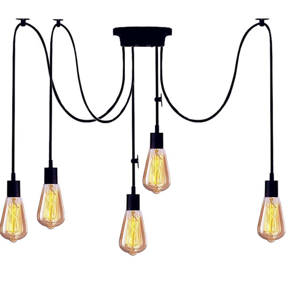 Mengjay DIY Spider Chandelier Creative Adjustable Vintage Ceiling Pendant Lamp Fixture,E27 Pendant Light Multiple Ceiling Lighting Hanging Drop Light Ceiling Pendants Lamp (150CM(5 Heads))