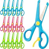 Leinuosen 16 Pieces Kid Scissors 5 Inch Blunt Tip Kid Scissors, School Left and Right Handed Kids Scissors，Assorted Colors