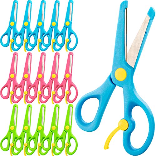 Leinuosen 16 Pieces Kid Scissors 5 Inch Blunt Tip Kid Scissors, School Left and Right Handed Kids Scissors?Assorted Colors