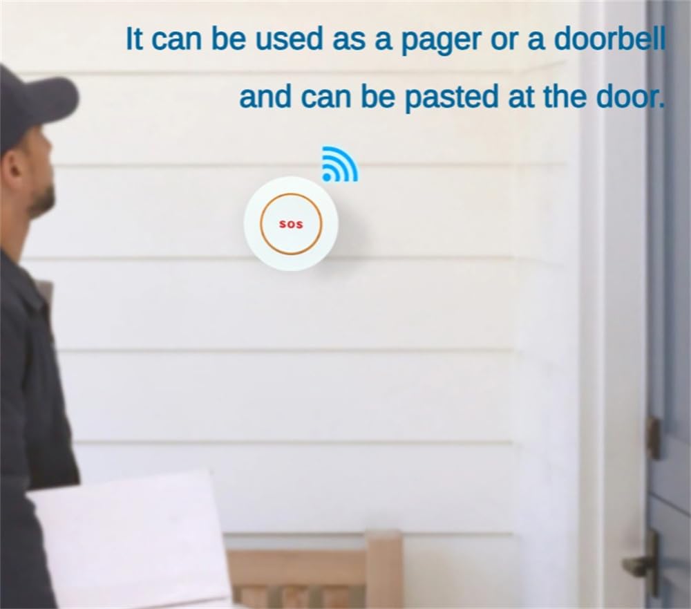 Pulsante Emergenza Anziani, 2.4GHz Wifi Wireless Salva Vita x Anziani con 5 SOS Anziani e 1 Ricevitore, Pulsante Salvavita Anziani Ricaricabile Built-in 12 Allarme Suono per Anziani Gravida