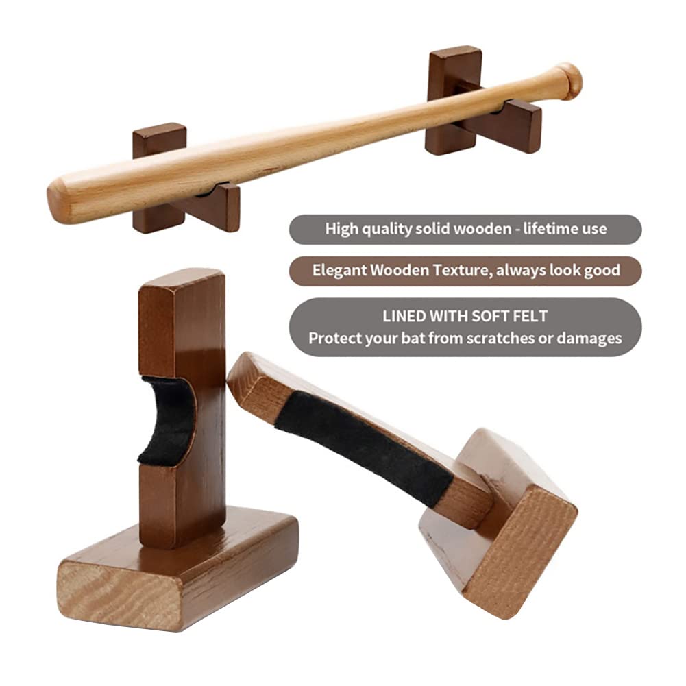 Support de Batte de Baseball, étagère en Bois Marron, Présentoir de Batte de Baseball Suspendu, Massif Fait à la Main, Base-Ball Support Mural pour avec Doublure en Feutre