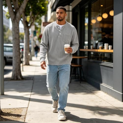 Long Sleeve Henley T Shirts for Men Big and Tall Classic Y2k Shirts Vintage - image 6