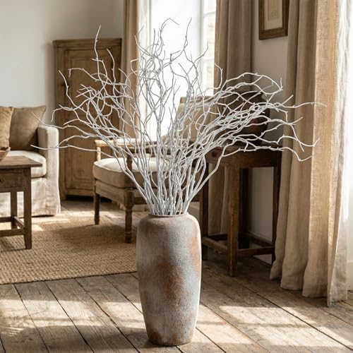 Image of Norme 6 Pcs 47.2 Inch Lifelike Curly Willow Branches for Vases Artificial Decorative Dried Twigs Tall Plastic Vine Bendable Stick for DIY Plant Crafts Farmhouse Wedding Home Hotel Decor (White Green)